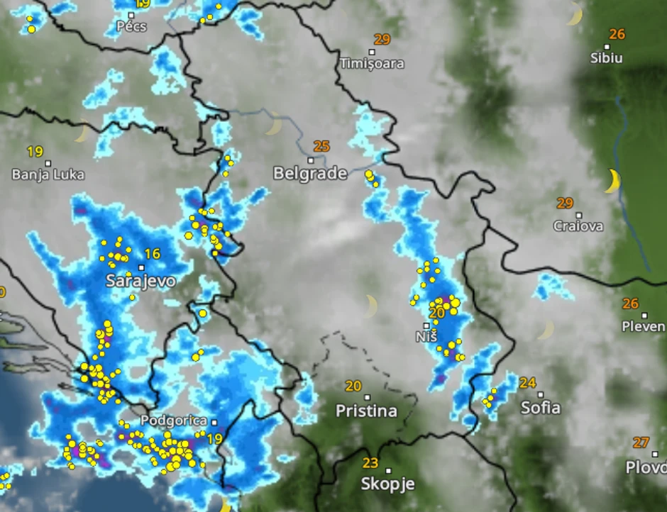 Kretanje nevremena u 20 sati