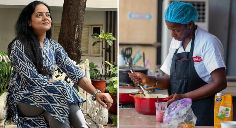 Nigerian chef, Hilda Baci (right), is eyeing the Guinness World Record for longest cooking marathon by an individual set by Indian chef, Lata Tondon (left) in 2019