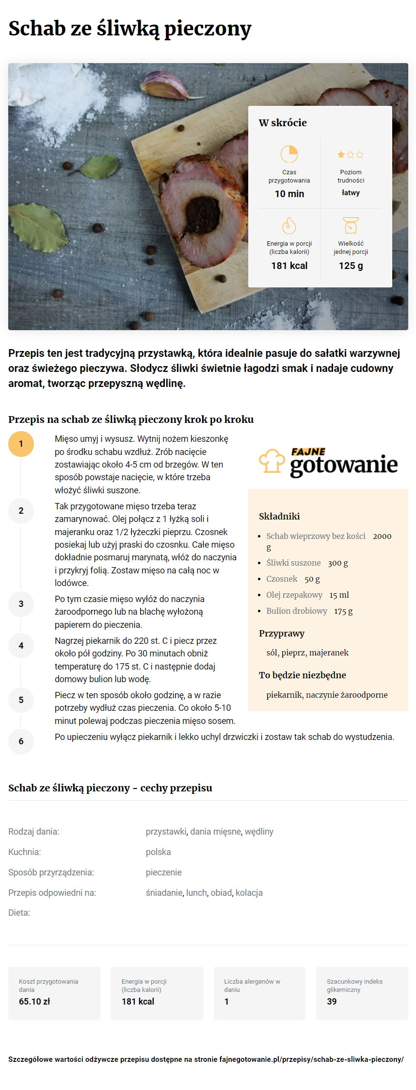 Schab ze śliwką pieczony