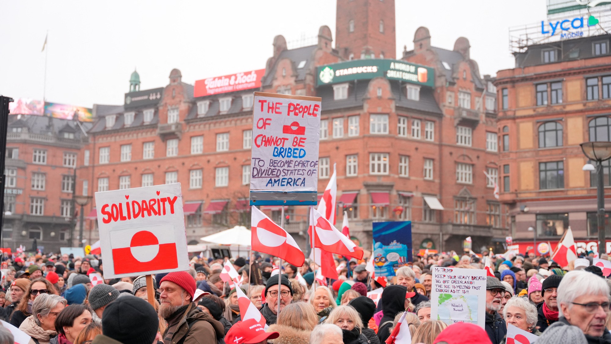 Protesty proti plánom Donalda Trumpa o prevzatie Grónska v Kodáni