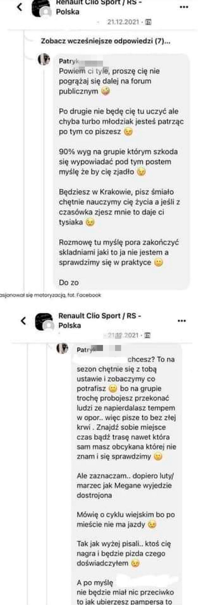 Wymiana komentarzy na Facebooku.