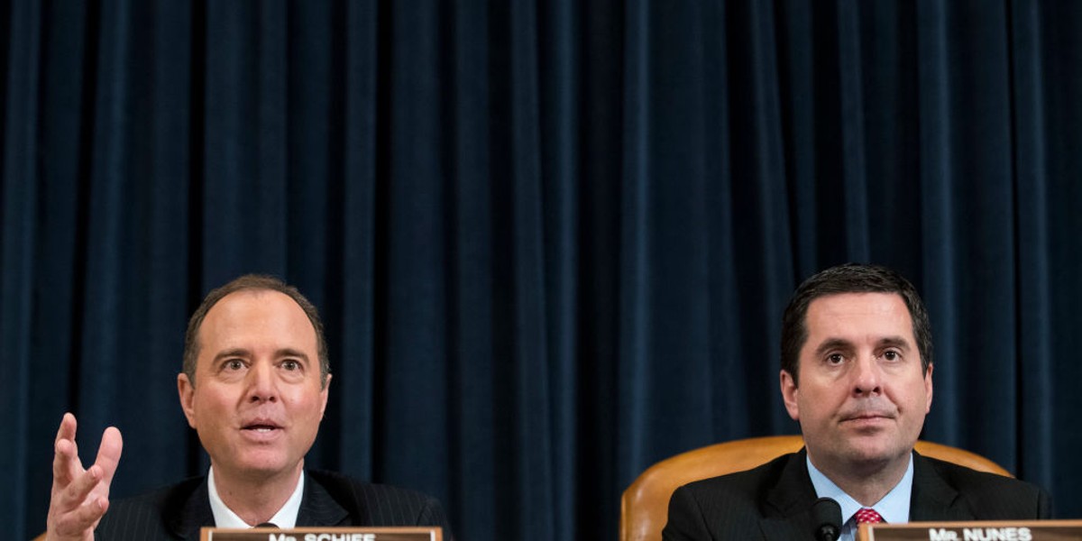 (L to R) Ranking member Rep. Adam Schiff (D-CA) and chairman Rep. Devin Nunes (R-CA).