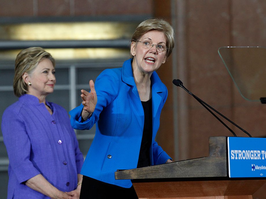 Elizabeth Warren with Hillary Clinton in June.