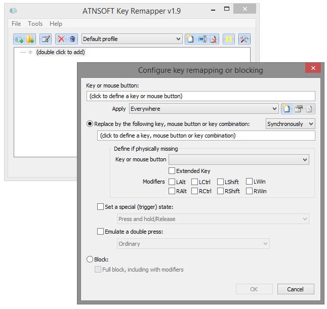 Główne okno programu do zmiany funkcji przycisków klawiatury i myszy - Key Remapper