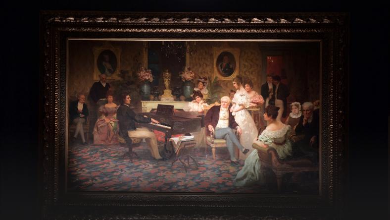 Pokaz obrazu Henryka Siemiradzkiego "Chopin w salonie księcia Antoniego Radziwiłła w roku 1829" w pałacu w Nieborowie