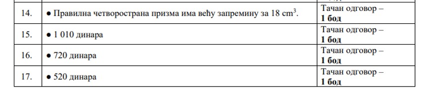 Rešenja testa iz matematike na testu male mature