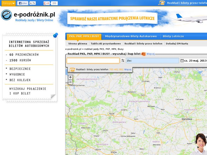 <b>E-podróżnik</b>
<br></br>
Oficjalna aplikacja serwisu internetowego e-podróżnik.pl. Zawarto w niej rozkłady jazdy ponad 600 polskich przewoźników. Stale aktualizowane godziny odjazdów, możliwość zakupu biletów oraz łączenia przejazdów międzymiastowych z miejskimi (przejazdy door-to-door) to funkcje, dzięki którym poruszanie się po Polsce staje się znacznie łatwiejsze.