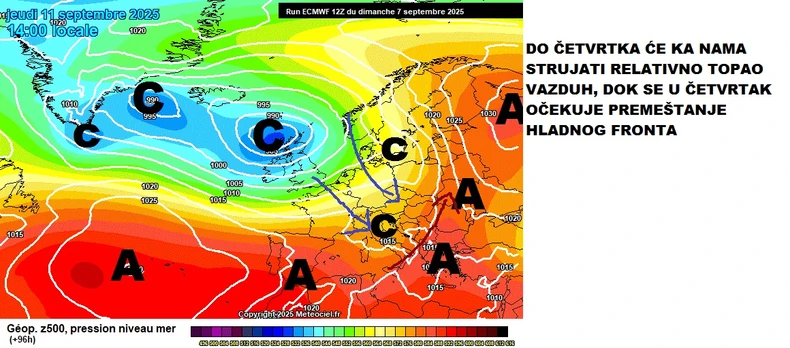 Premeštanje hladnog fronta u četvrtak