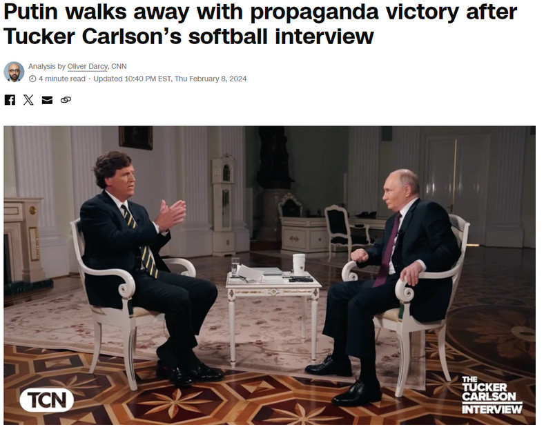"Putin z propagandowym zwycięstwem po przewidywalnym wywiadzie"