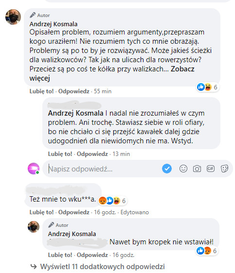 Andrzej Kosmala zamieścił na Facebooku kontrowersyjny wpis na temat udogodnień dla osób z niepełnosprawnościami