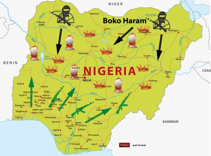 Bojownicy z islamistycznego ugrupowania Boko Haram zwiększą siłę swoich ataków i powiększą kontrolowane terytorium w północno-wschodniej Nigerii. Na obszarze kontrolowanym przez Boko Haram utworzony zostanie islamski kalifat, który będzie rządzony w oparciu o zasady szariatu. Niestety, prezydent Goodluck Jonathan wraz z rządową armią zawiedzie i nie powstrzyma wzrostu rebelii w najludniejszym kraju Afryki.