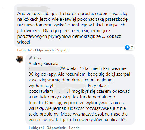 Andrzej Kosmala zamieścił na Facebooku kontrowersyjny wpis na temat udogodnień dla osób z niepełnosprawnościami