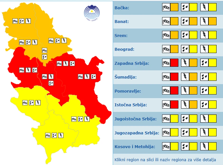 Meteoalarm za danas, 12. maj
