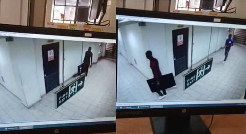 CCTV footage of cleaners stealing TV set from courtroom