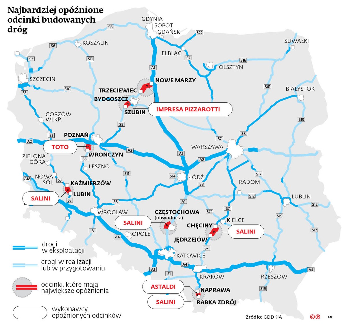 Najbardziej opóźnione odcinki budowanych dróg
