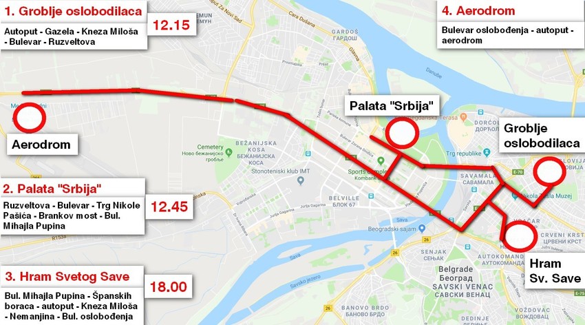Trasa kojom će se kretati Putin