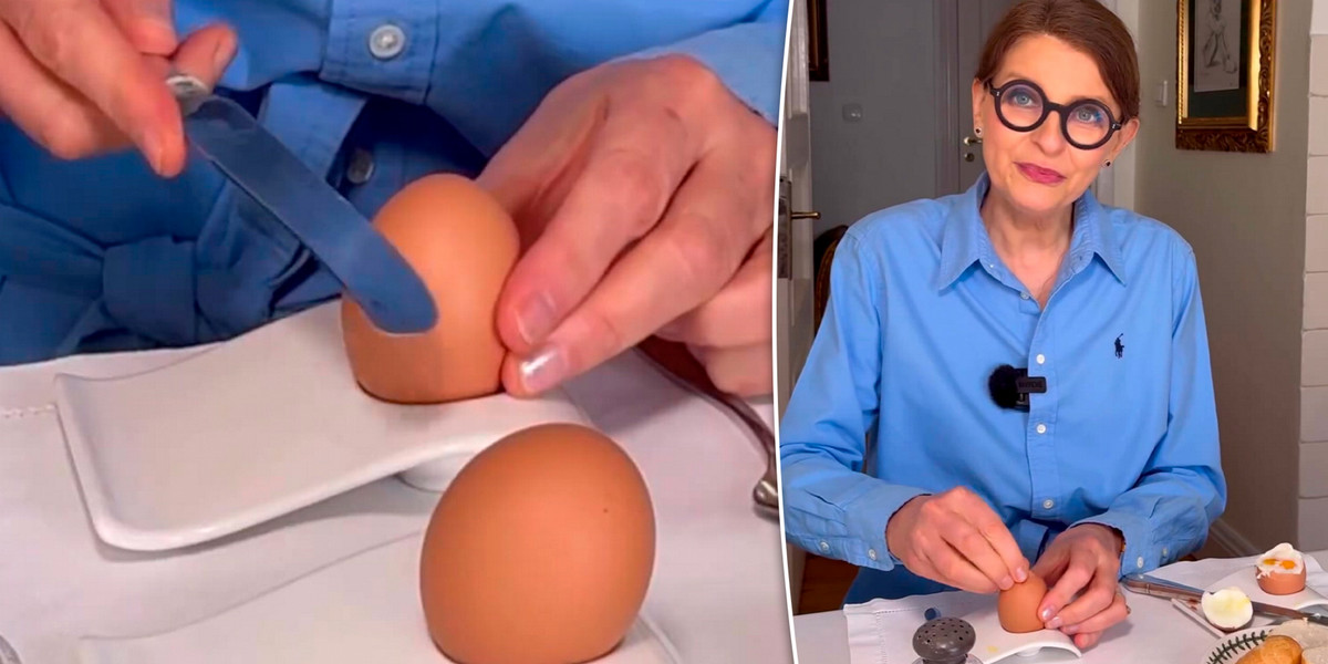 Irena Kamińska-Radomska uczy, jak jeść jajko.