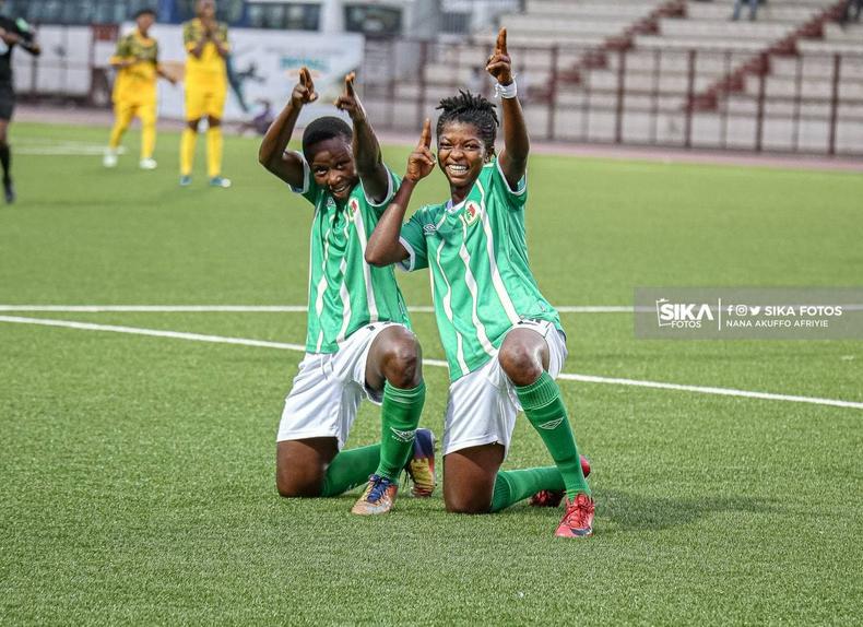 Doris Boaduwaa celebrating with teammate after scoring against AS Niamey(PC: Sika Fotos)