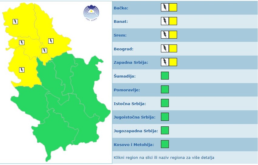 Meteoalarm za ponedeljak