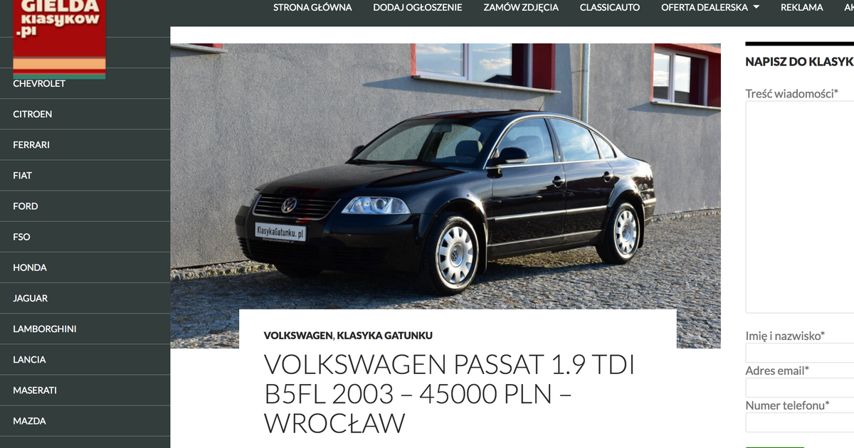 Volkswagen Passat B5 1.9 TDI do kupienia za 45 000 zł