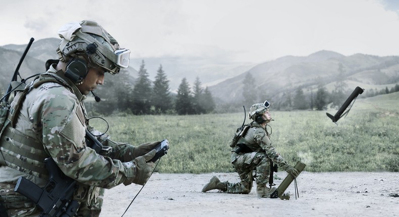 Soldiers launch and control a Switchblade 300 drone.AeroVironment/Business Wire/AP