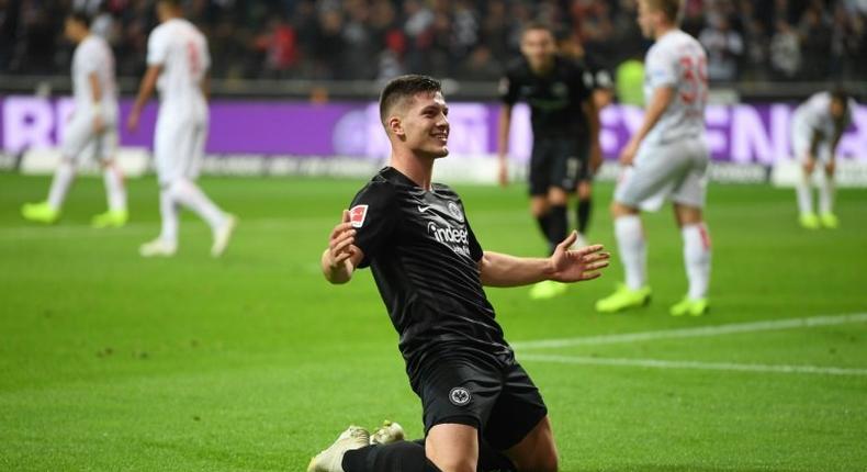 Eintracht Frankfurt's Serbian striker Luka Jovic celebrates one of his five goals on Friday