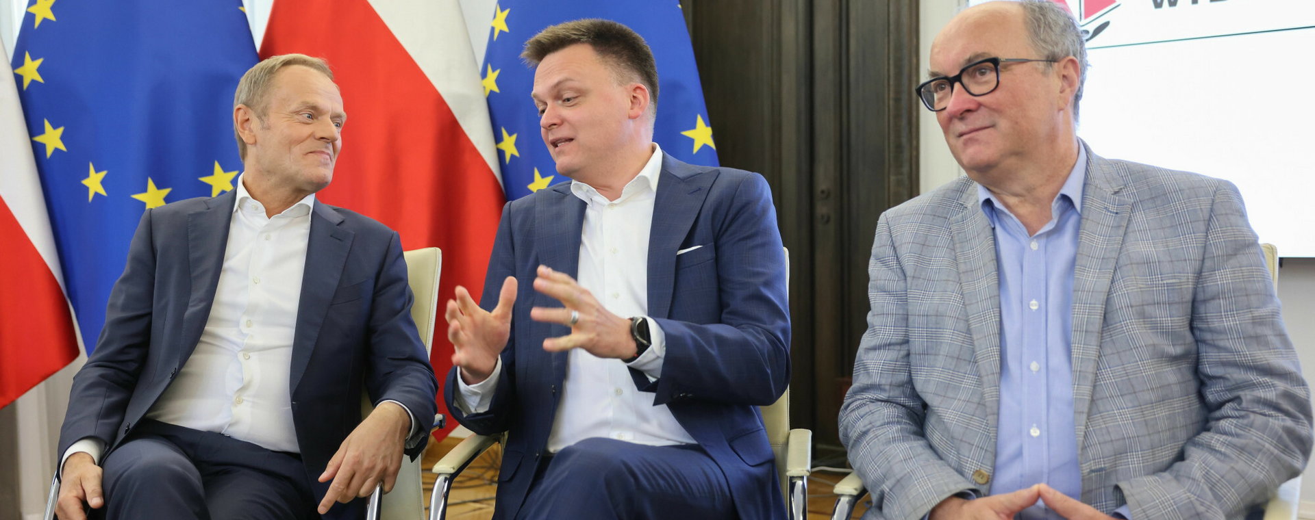 Liderzy partii opozycyjnych w Polsce: Donald Tusk, Szymon Hołownia i Włodzimierz Czarzasty