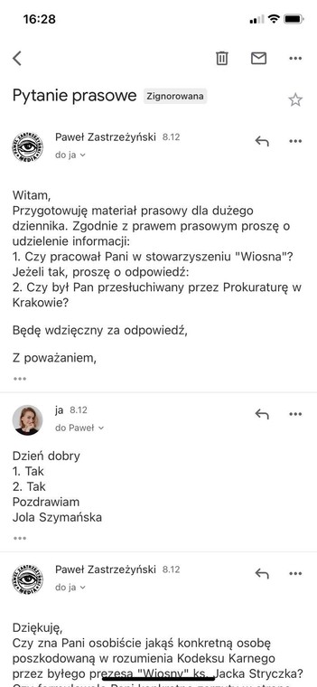 Screeny rozmów z Jolą Szymańską