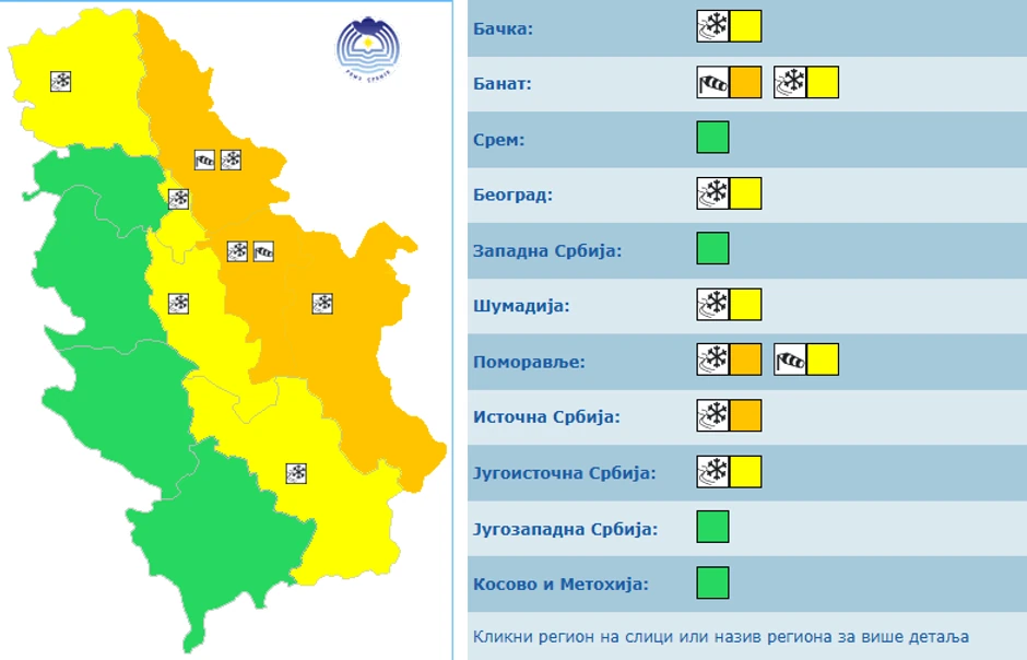 Meteoalarm za utorak