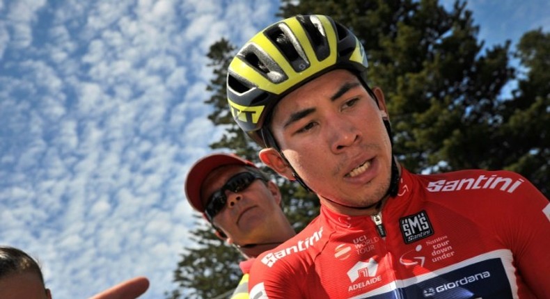 Australia's Caleb Ewan (R) from team Orica, seen after his victory in stage three of the Tour Down Under cycling race, from Glenelg to Victor Harbour near Adelaide, on January 19, 2017