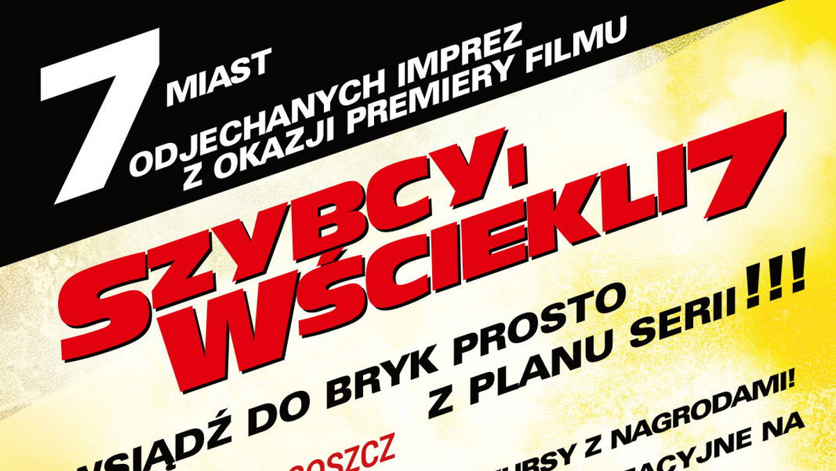 Premiera siódmej części kultowej serii "Szybcy i wściekli" jest okazją do cyklu wyjątkowych imprez. Dystrybutor filmu – United International Pictures – zaprasza na spotkania, których główną atrakcją będą luksusowe superszybkie samochody, wzorowane na tych, którymi mkną bohaterowie filmu. 7 kwietnia w godz. 12-18 impreza odbędzie się w bydgoskim Focusie.