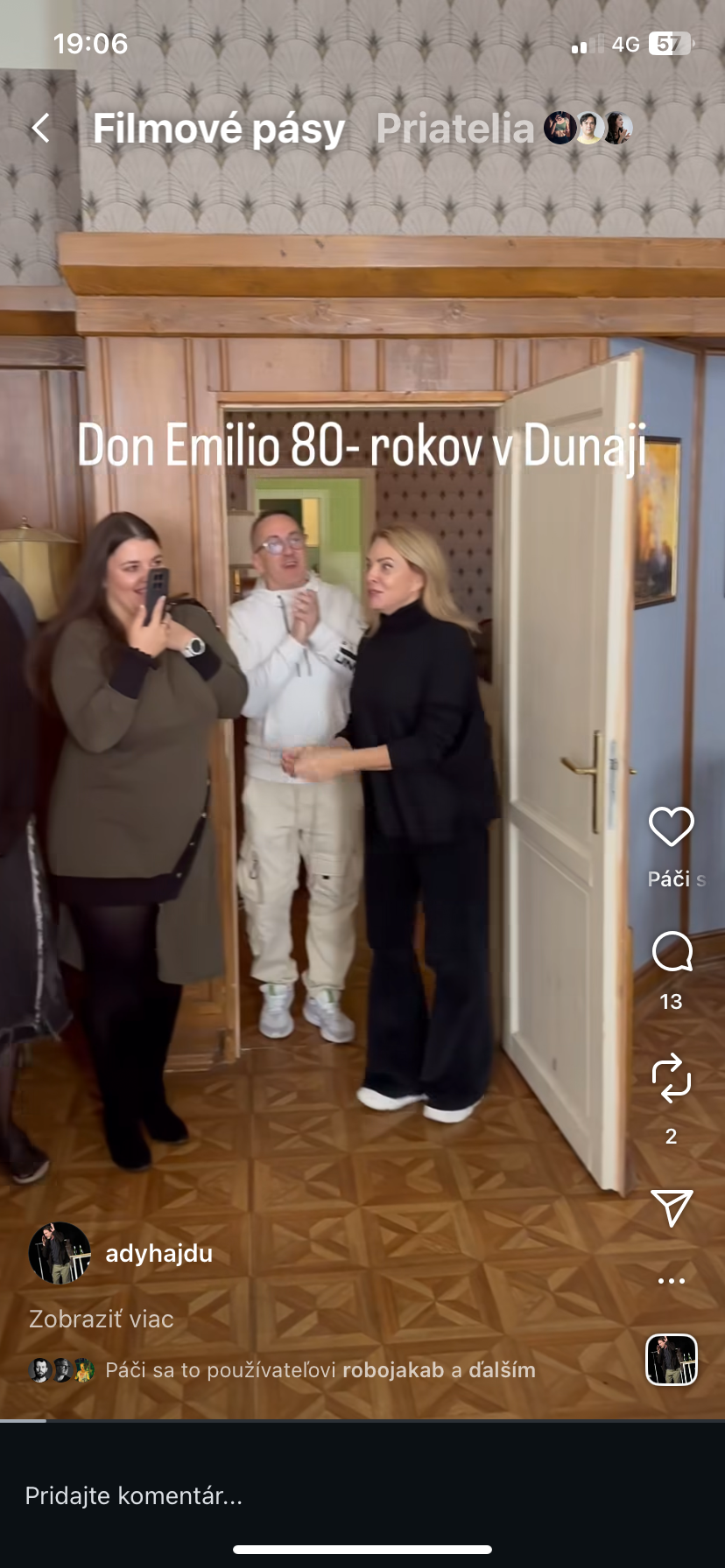 Pri nakrúcaní Dunaja, k vašim službám oslávili 80. narodeniny Emila Horvátha mladšieho. Jeho kolegyňa Zdena Studenková sa snažila dostať mimo záberu.