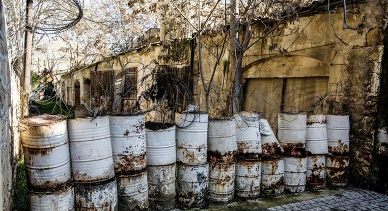 A barrier at the Green Line, a UN-controlled buffer zone dividing Cypriot capital Nicosia