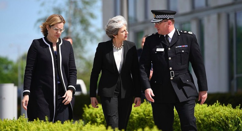 Prime Minister Theresa May and Home Secretary Amber Rudd speak to the chief of Greater Manchester Police.