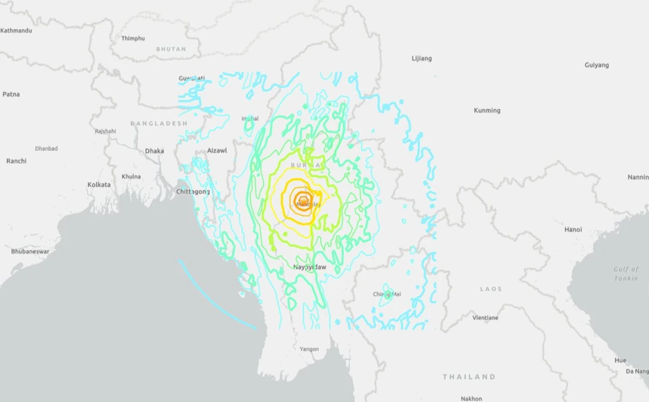 Zemljotres u Mjanmaru mapa