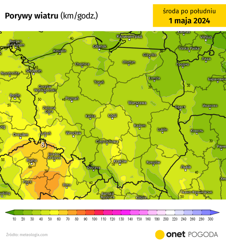 Miejscami, zwłaszcza na południu Dolnego Śląska, może jednak powiać silniejszy wiatr