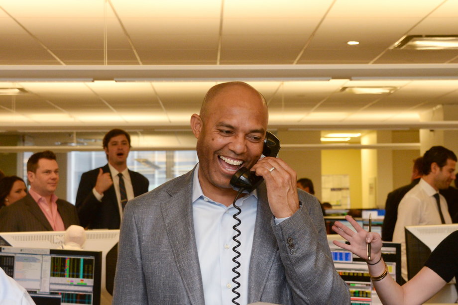 Former pro baseball pitcher Mariano Rivera on the phone.
