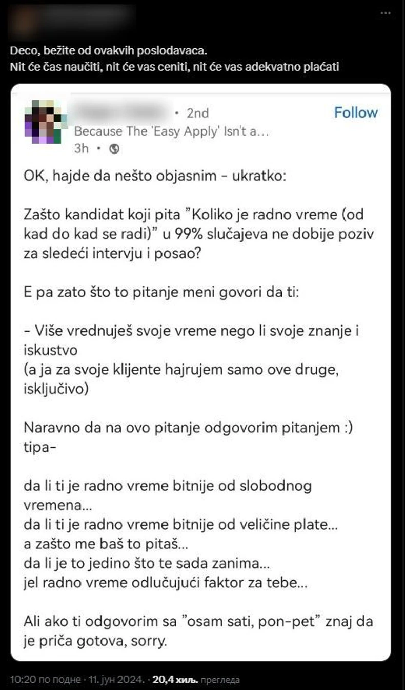 Posao, radno vreme, X