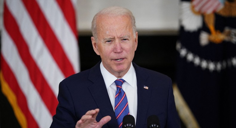 President Joe Biden speaks at the White House.
