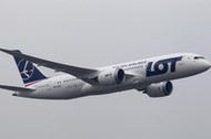 Boeing 787 Dreamliner purchased by Poland's LOT Airlines performs a low altitude flyover at the Chopin International Airport in Warsaw