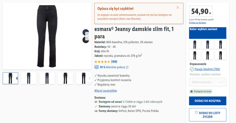 Lidl  Jeansy damskie slim fit