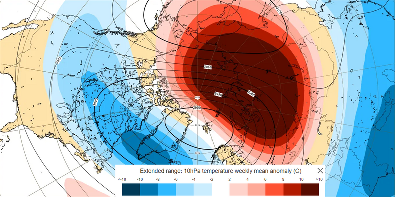 W drugiej dekadzie lutego w stratosferze dojdzie do dużego wzrostu temperatury, co może spowodować zaburzenie wiru polarnego