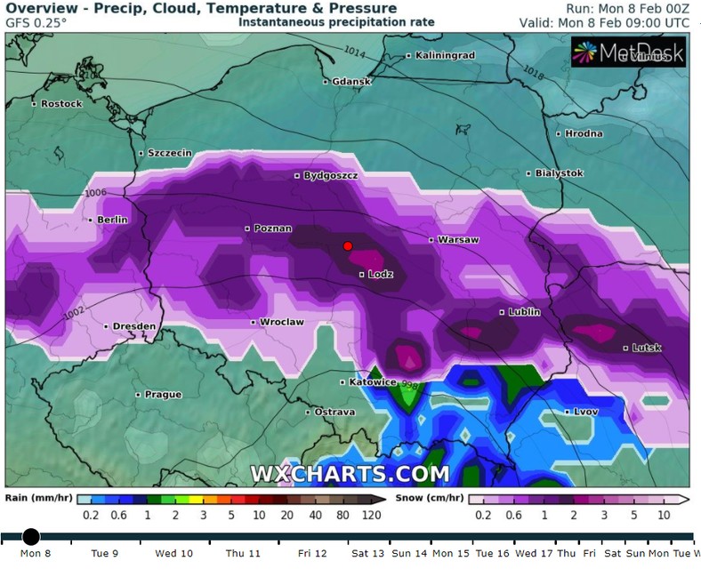Prognoza na poniedziałek, 8 lutego