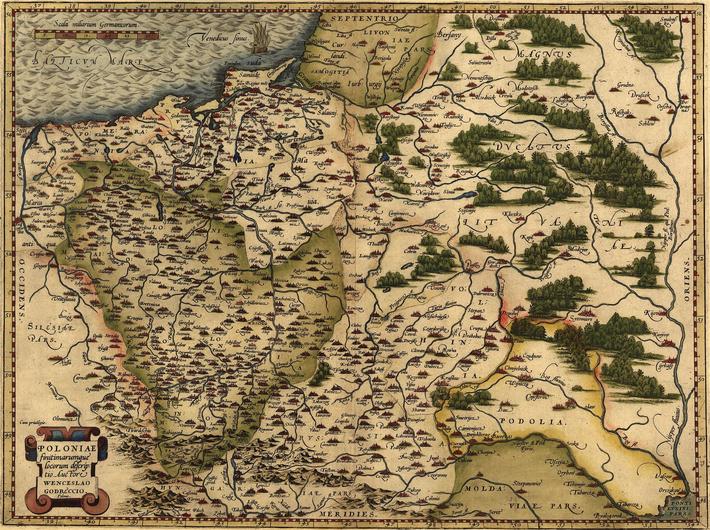 mapa Polski z XVI w.