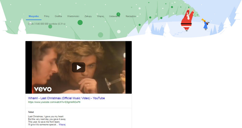 Google po wpisaniu hasła "Last Christmas"