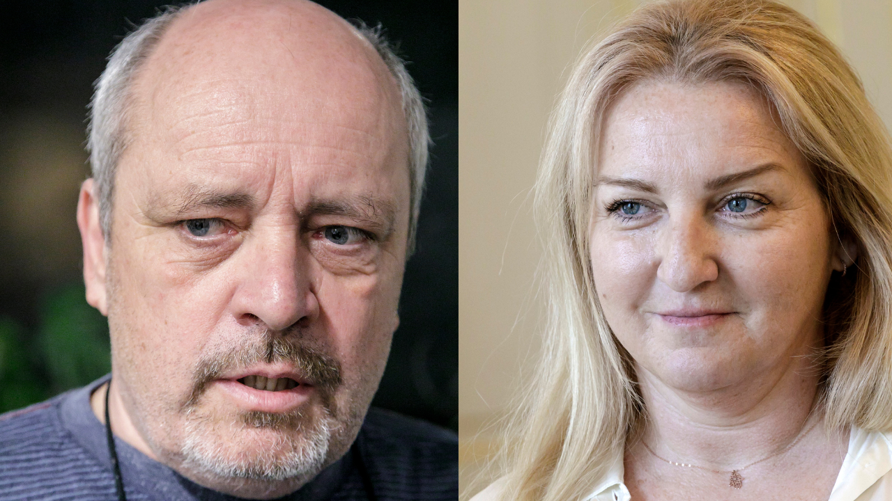 Herec Matej Landl (naľavo) ostro kritizuje stav v STVR pod vedením Martiny Flašíkovej (vpravo)