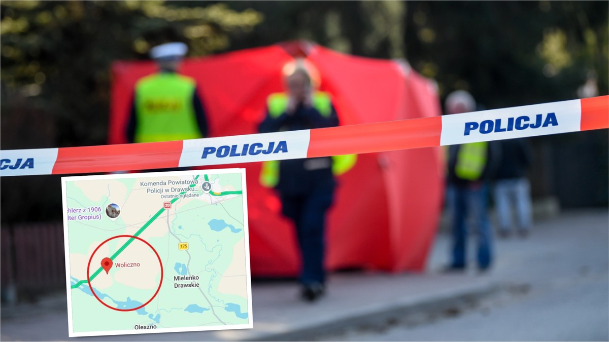 Tragedia nad jeziorem w Wolicznie. Auto częściowo wpadło do jeziora, kierowca nie żyje