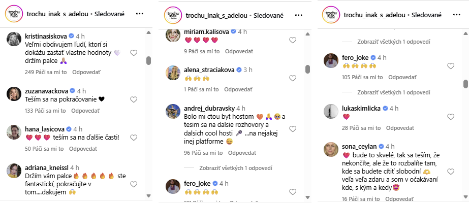 Známe tváre reagujú na koniec relácie Trochu inak s Adelou na STVR. 