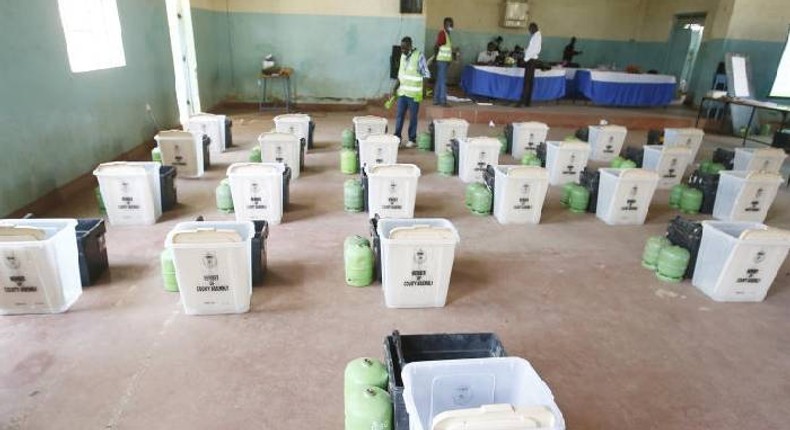 File image of ballot boxes being prepared by IEBC officials ahead of an election