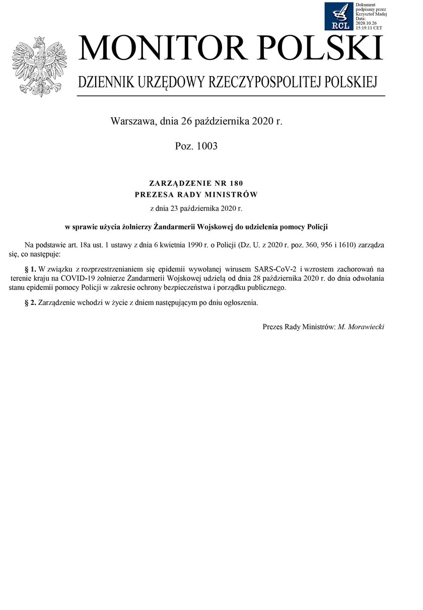 Żandarmeria wspomoże policję. Zarządzenie premiera